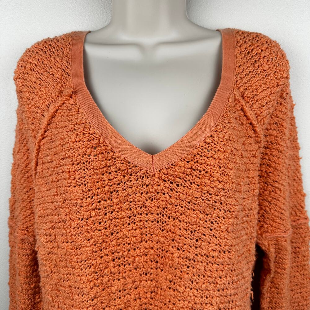 Free People Songbird Sweater V-Neck Slub Loose Knit Textured Slouchy Large - Picture 3 of 11